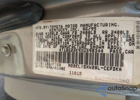 1999 Toyota Camry Ce from USA, damaged, VIN 4T1BG22K9XU598344